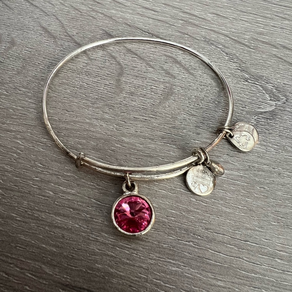 Alex and Ani October Pink Birthstone Silver Bracelet